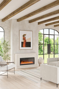 Novogratz Monroe Wide Mantel Stone and Crystal Electric Fireplace - White Oak