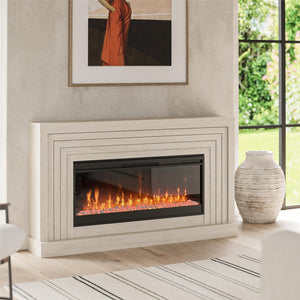 Novogratz Monroe Wide Mantel Stone and Crystal Electric Fireplace - White Oak