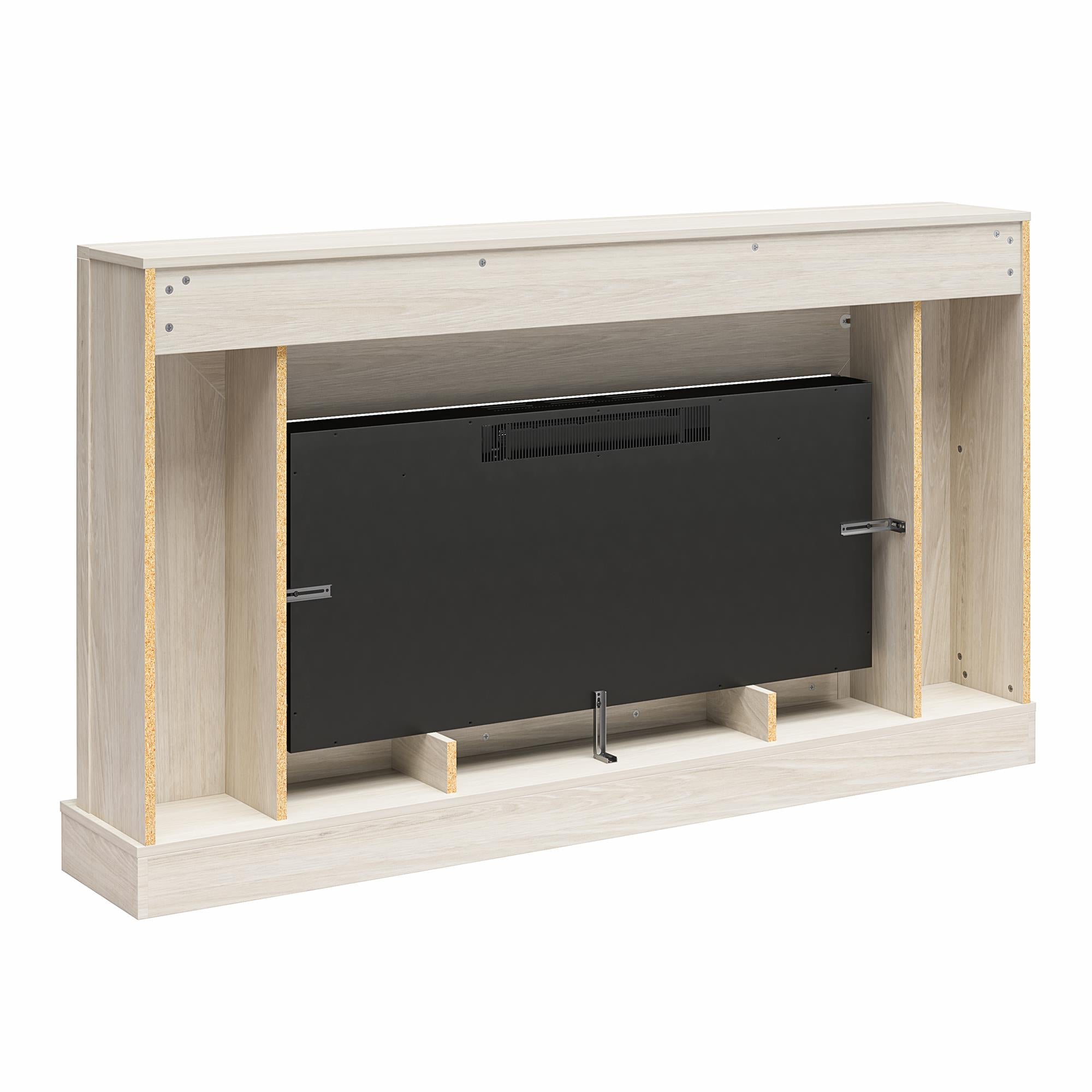 Novogratz Monroe Wide Mantel Stone and Crystal Electric Fireplace - White Oak