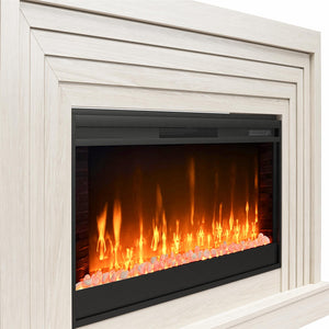 Novogratz Monroe Wide Mantel Stone and Crystal Electric Fireplace - White Oak