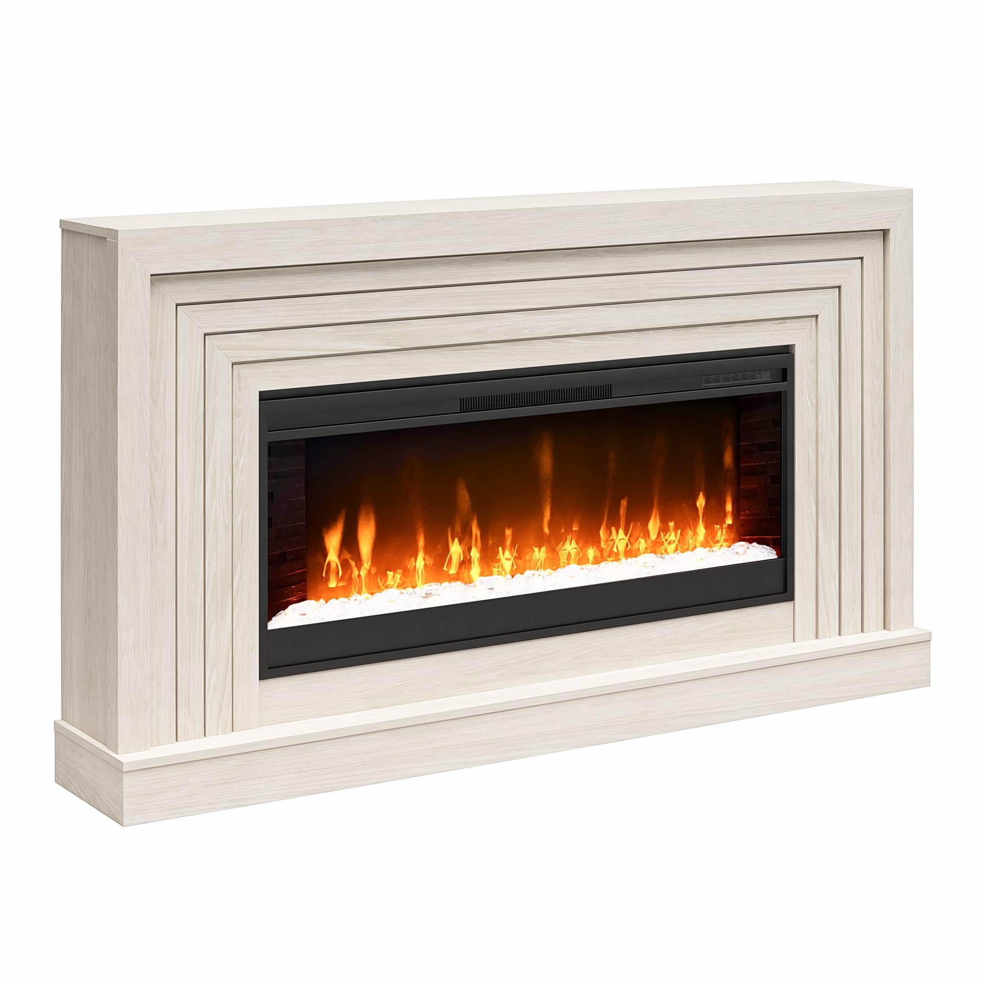 Novogratz Monroe Wide Mantel Stone and Crystal Electric Fireplace - White Oak