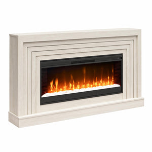 Novogratz Monroe Wide Mantel Stone and Crystal Electric Fireplace - White Oak