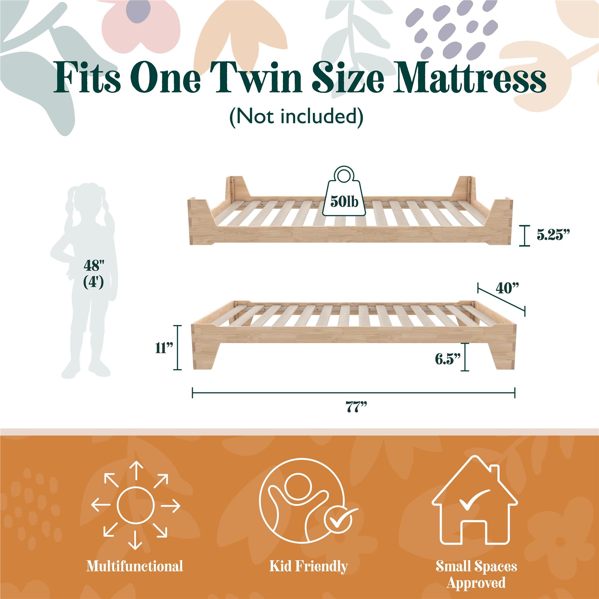 Max & Finn Maverick Kids Montessori Flip Bed - Natural - Twin