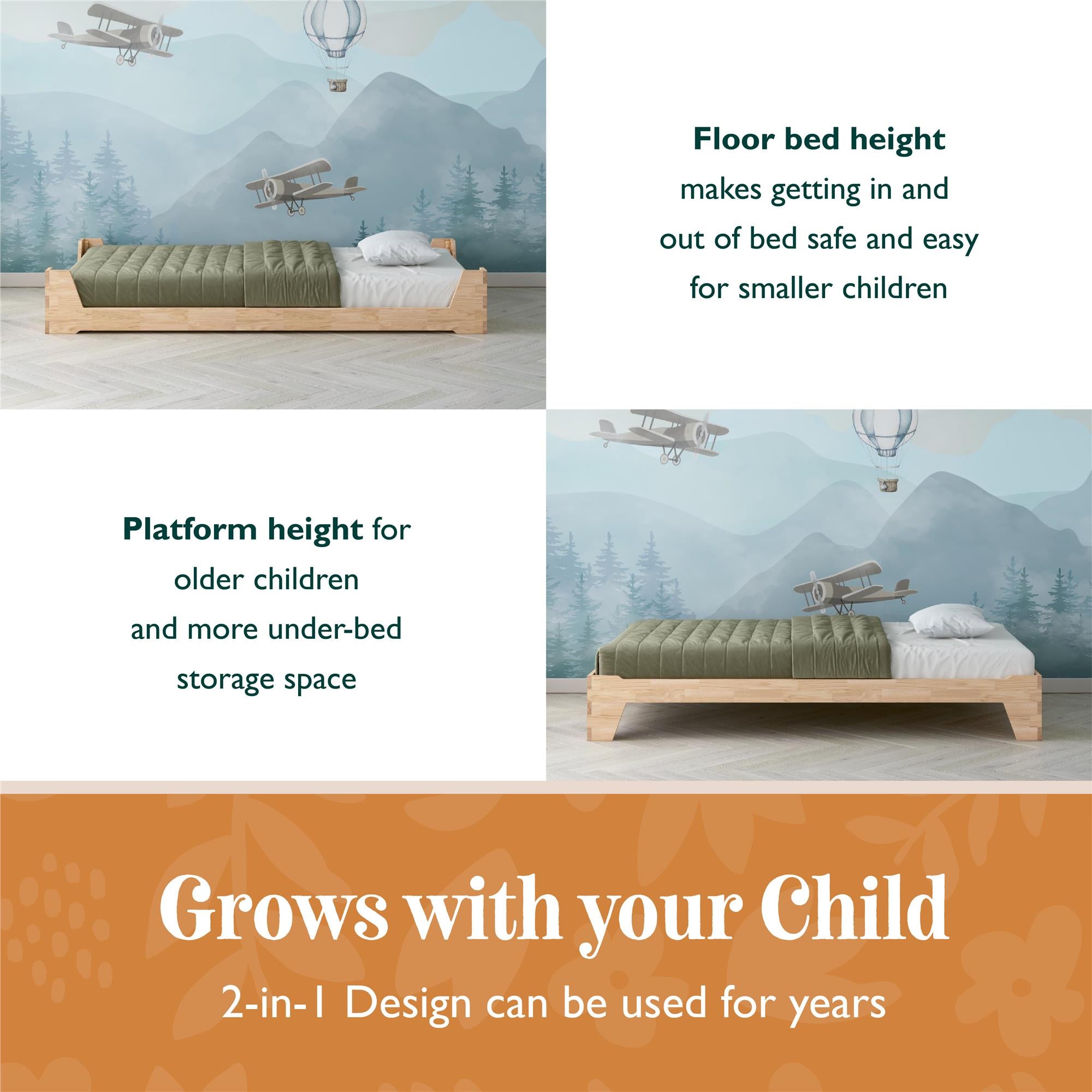Max & Finn Maverick Kids Montessori Flip Bed - Natural - Twin