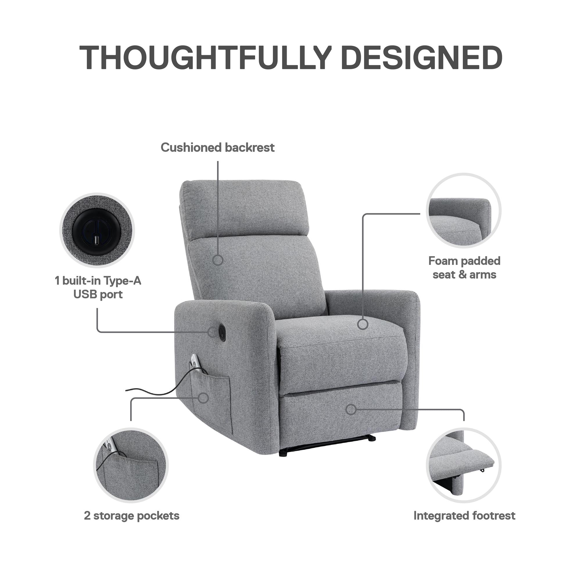 DHP Kai Power Recliner with Massage and Heat - Dark Gray - 1-Seater
