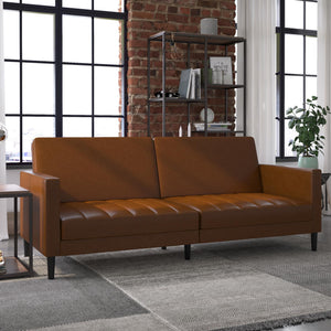 DHP Farnsworth Futon Sofa Bed - Camel Faux Leather