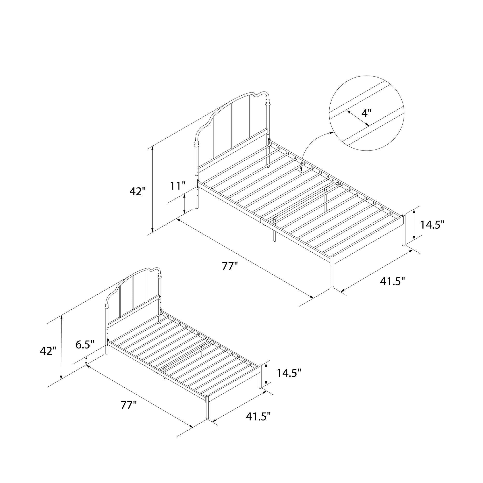 RealRooms Camie Metal Bed - White - Twin