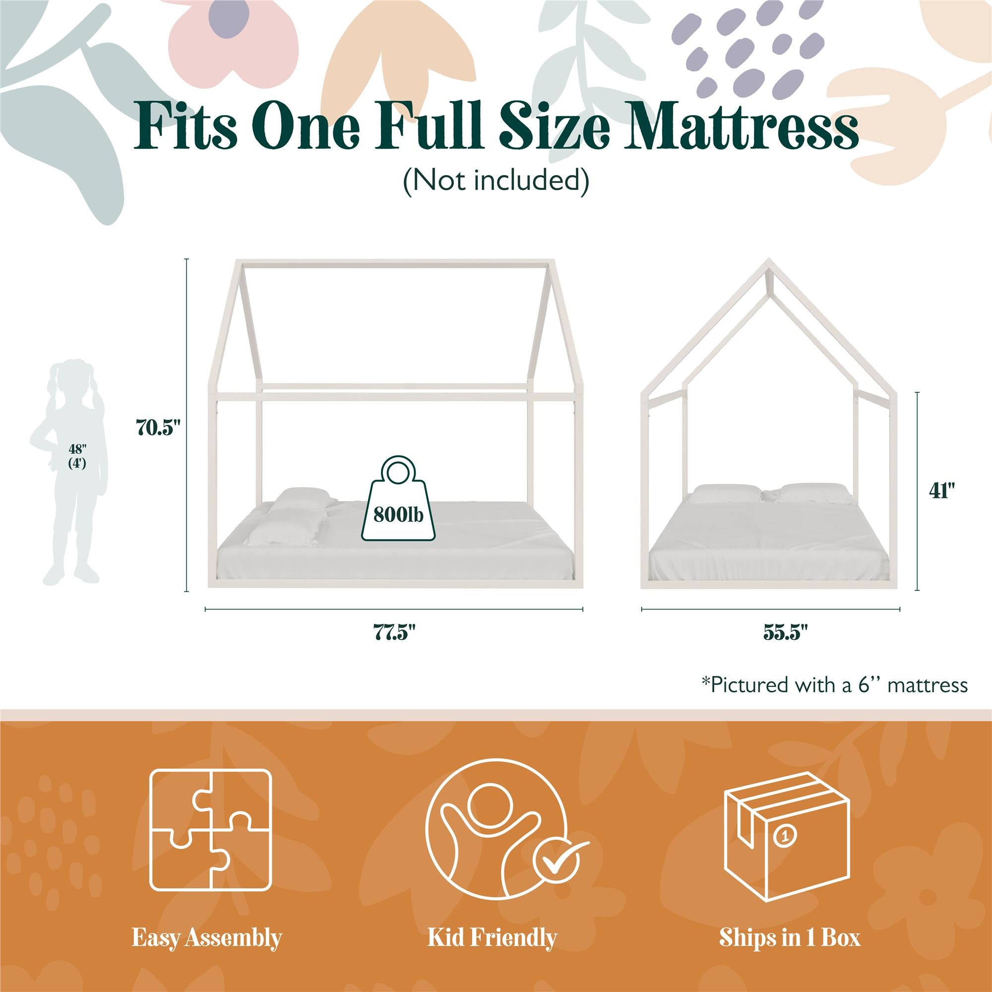 Max & Finn Skyler Metal House Bed - Off White - Full