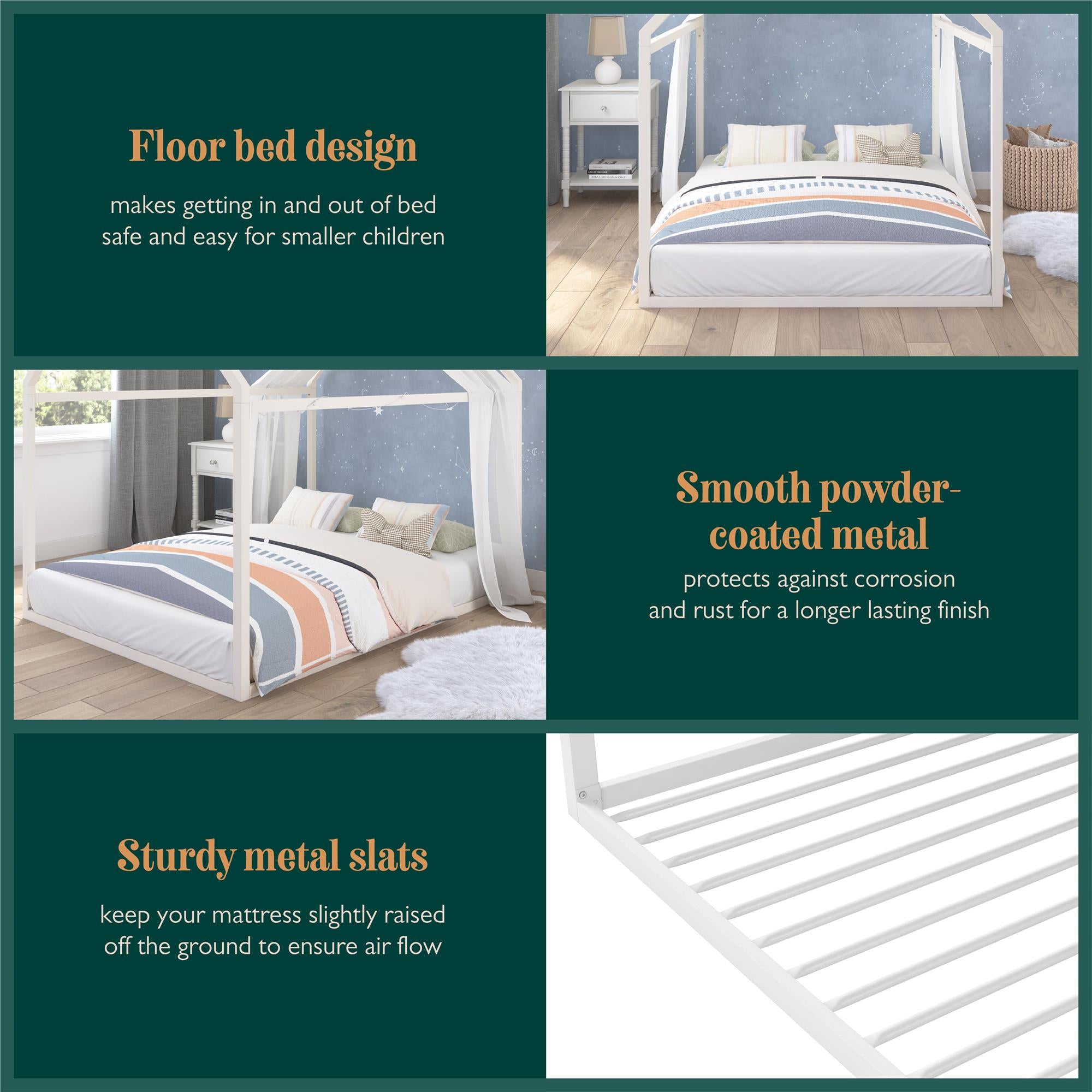 Max & Finn Skyler Metal House Bed - Off White - Full