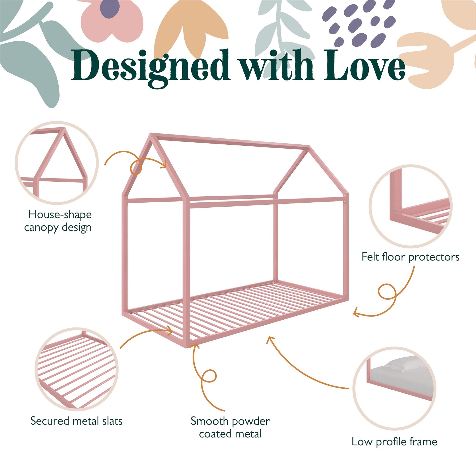 Max & Finn Skyler Metal House Bed - Blush - Twin