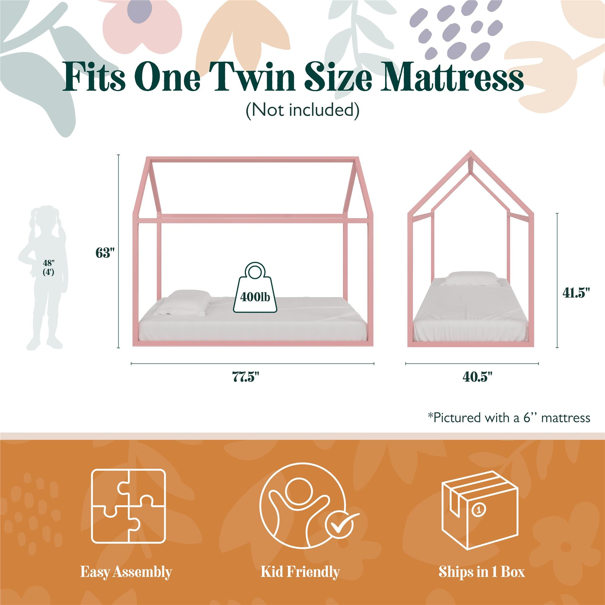 Max & Finn Skyler Metal House Bed - Blush - Twin