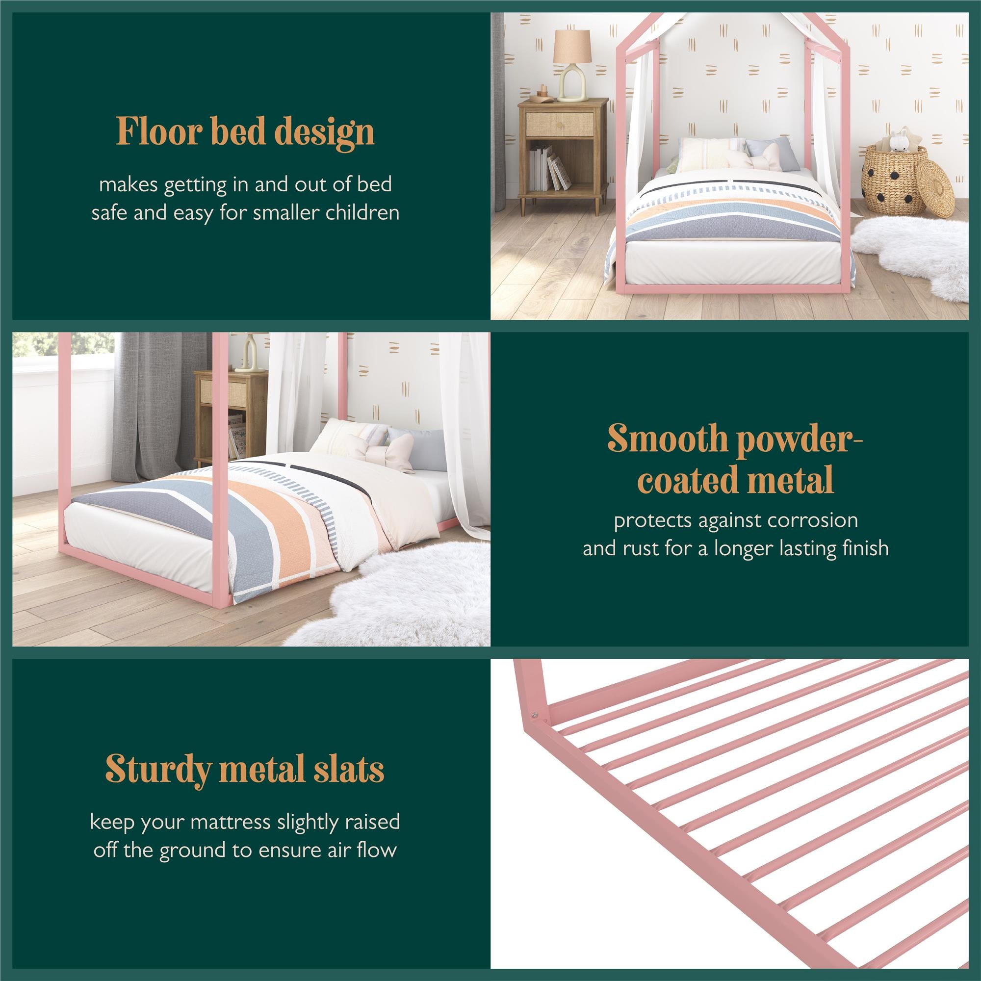 Max & Finn Skyler Metal House Bed - Blush - Twin