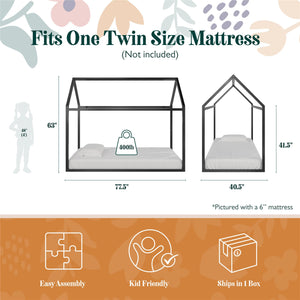 Max & Finn Skyler Metal House Bed - Black - Twin