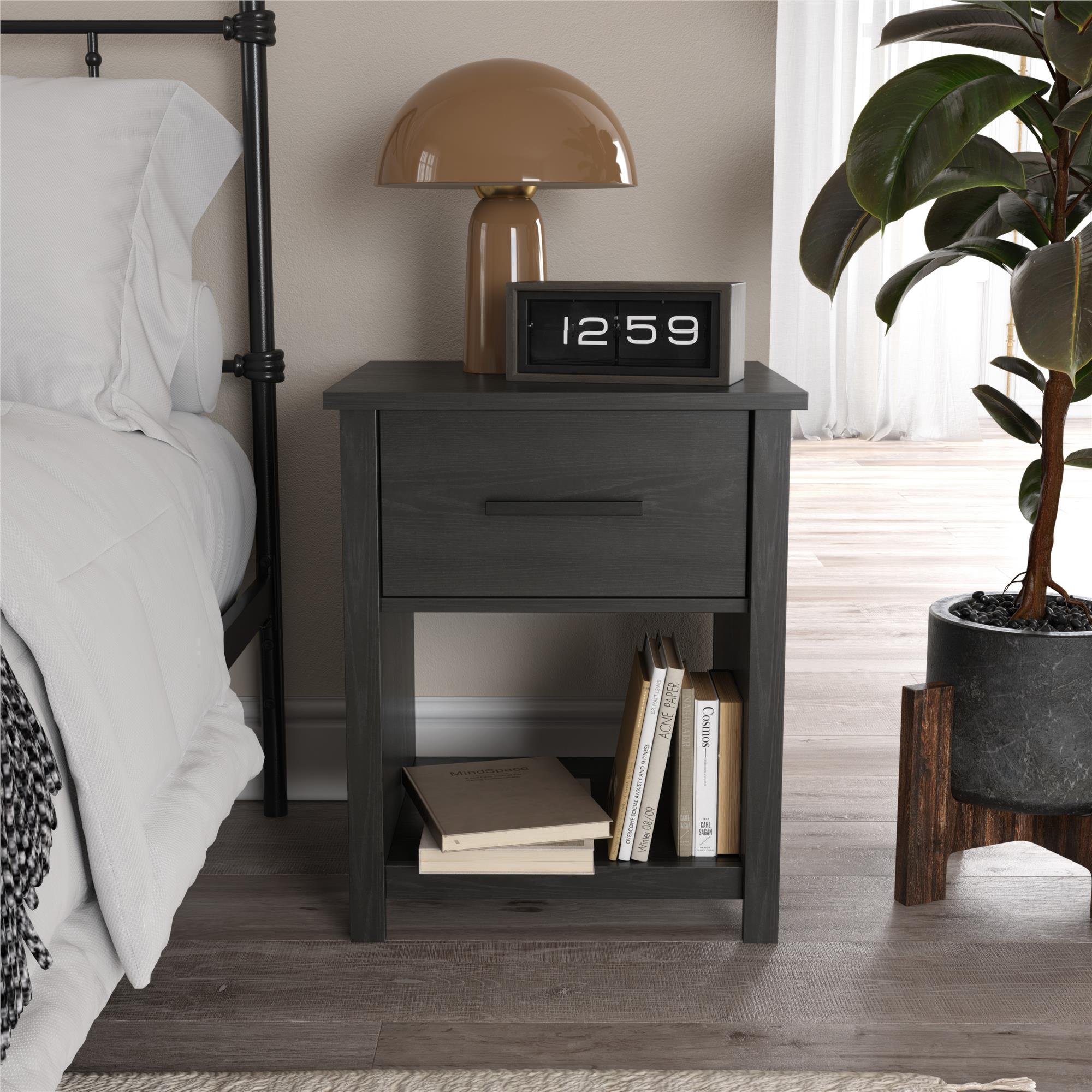 Ameriwood Home Riverside 1-Drawer Nightstand - Black Oak - 1 Drawer