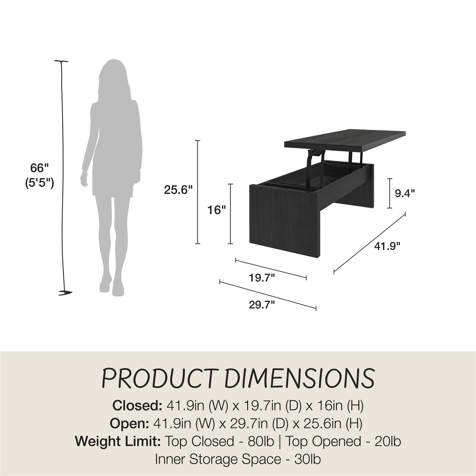 Mr. Kate Winston Lift Top Coffee Table - Black Oak
