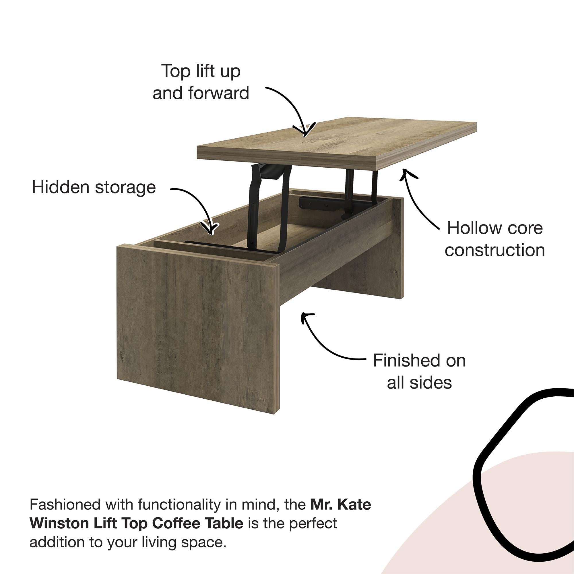 Mr. Kate Winston Lift Top Coffee Table - Rustic Oak