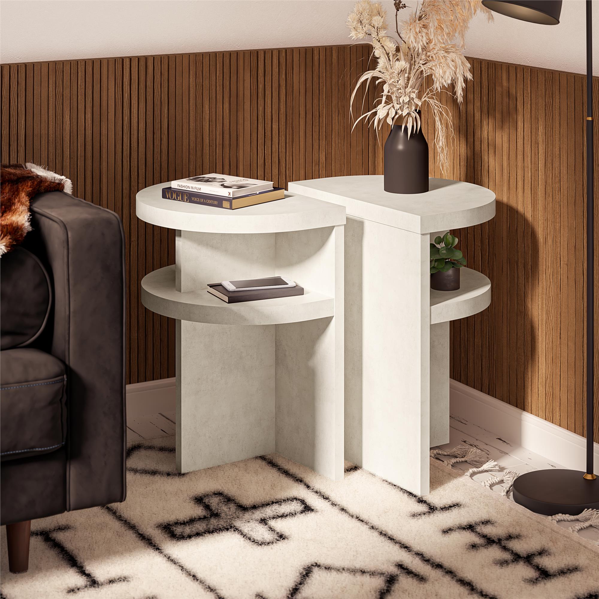Ameriwood Home Daytona Modern Semicircle End Tables, Set of 2 - Plaster