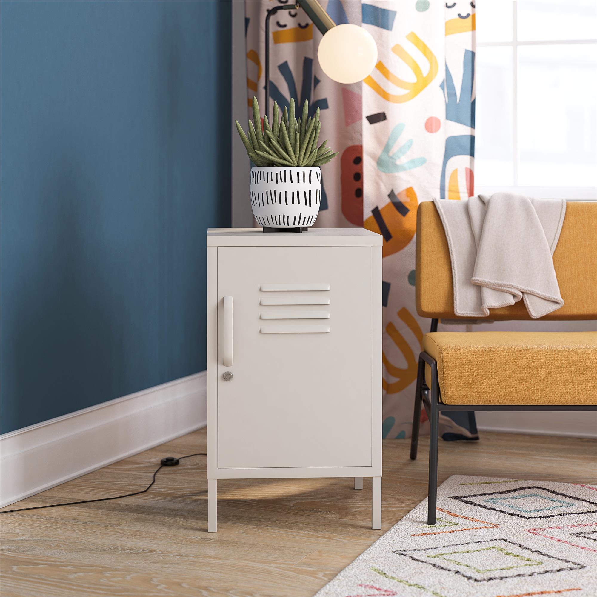 Novogratz Cache Metal Locker Style Living Room End Table - Parchment