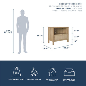 Novogratz Shay 1-Drawer Nightstand - Natural