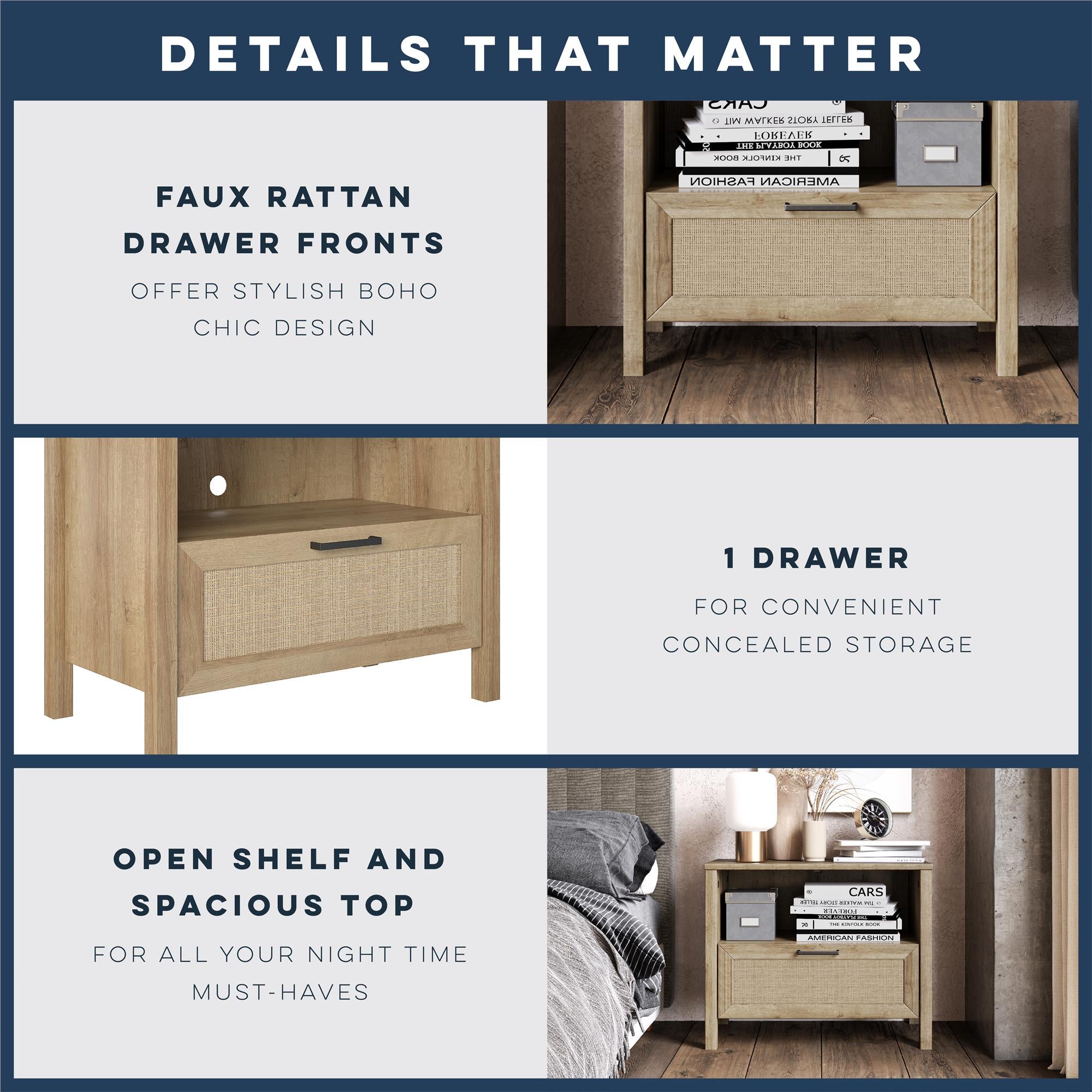 Novogratz Shay 1-Drawer Nightstand - Natural