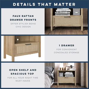 Novogratz Shay 1-Drawer Nightstand - Natural