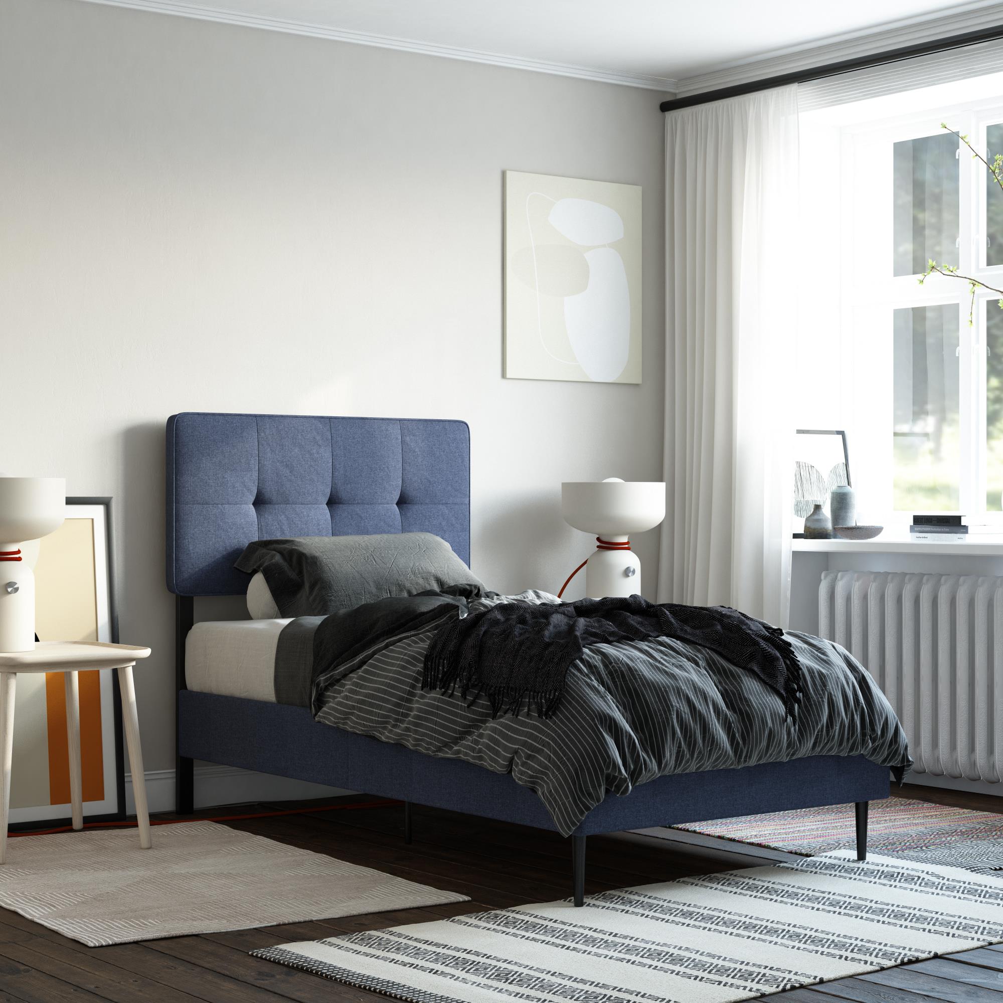 RealRooms Tyler Upholstered Bed - Blue - Twin