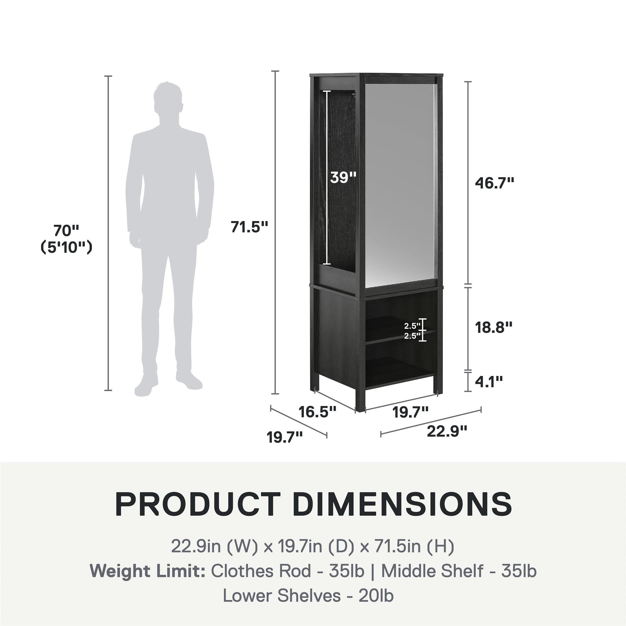 Ameriwood Home Wimberly Wardrobe with Mirror - Black Oak