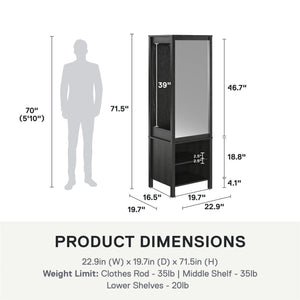 Ameriwood Home Wimberly Wardrobe with Mirror - Black Oak