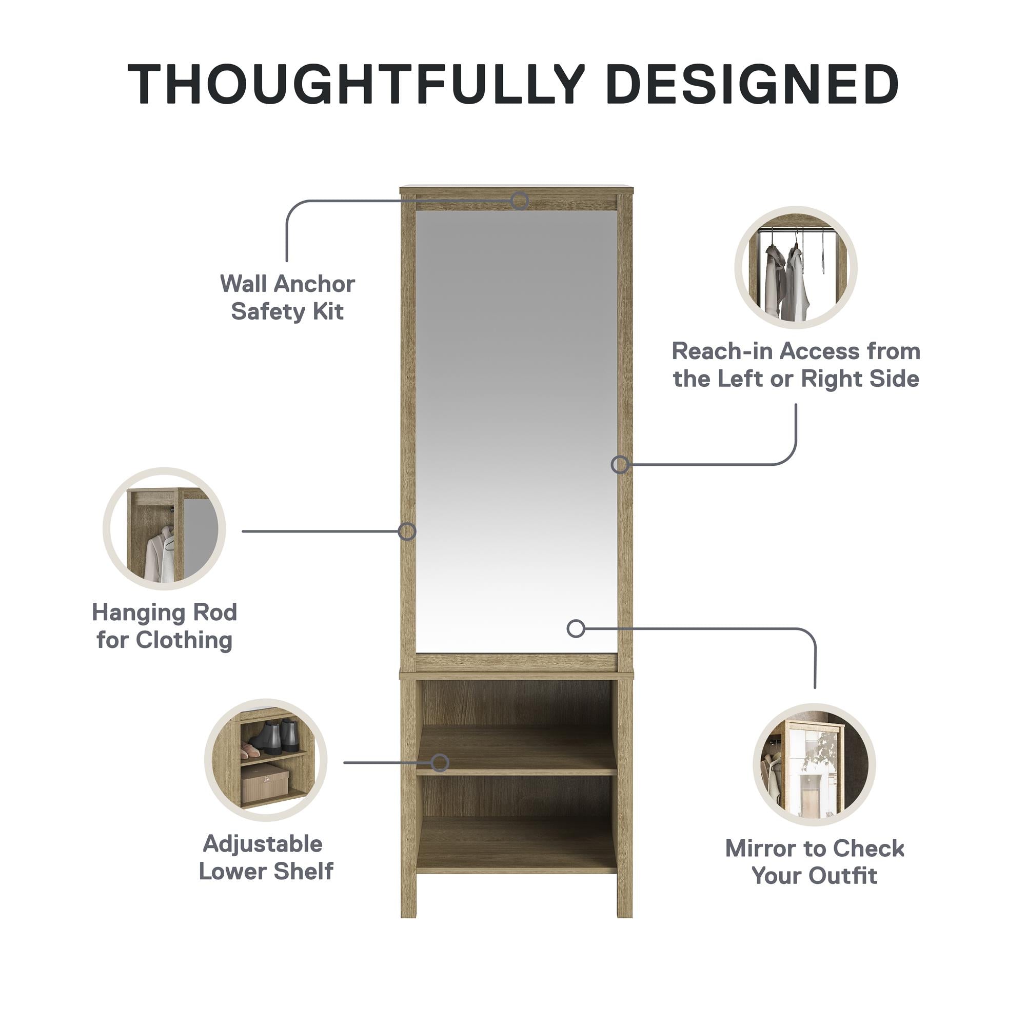 Ameriwood Home Wimberly Wardrobe with Mirror - Natural