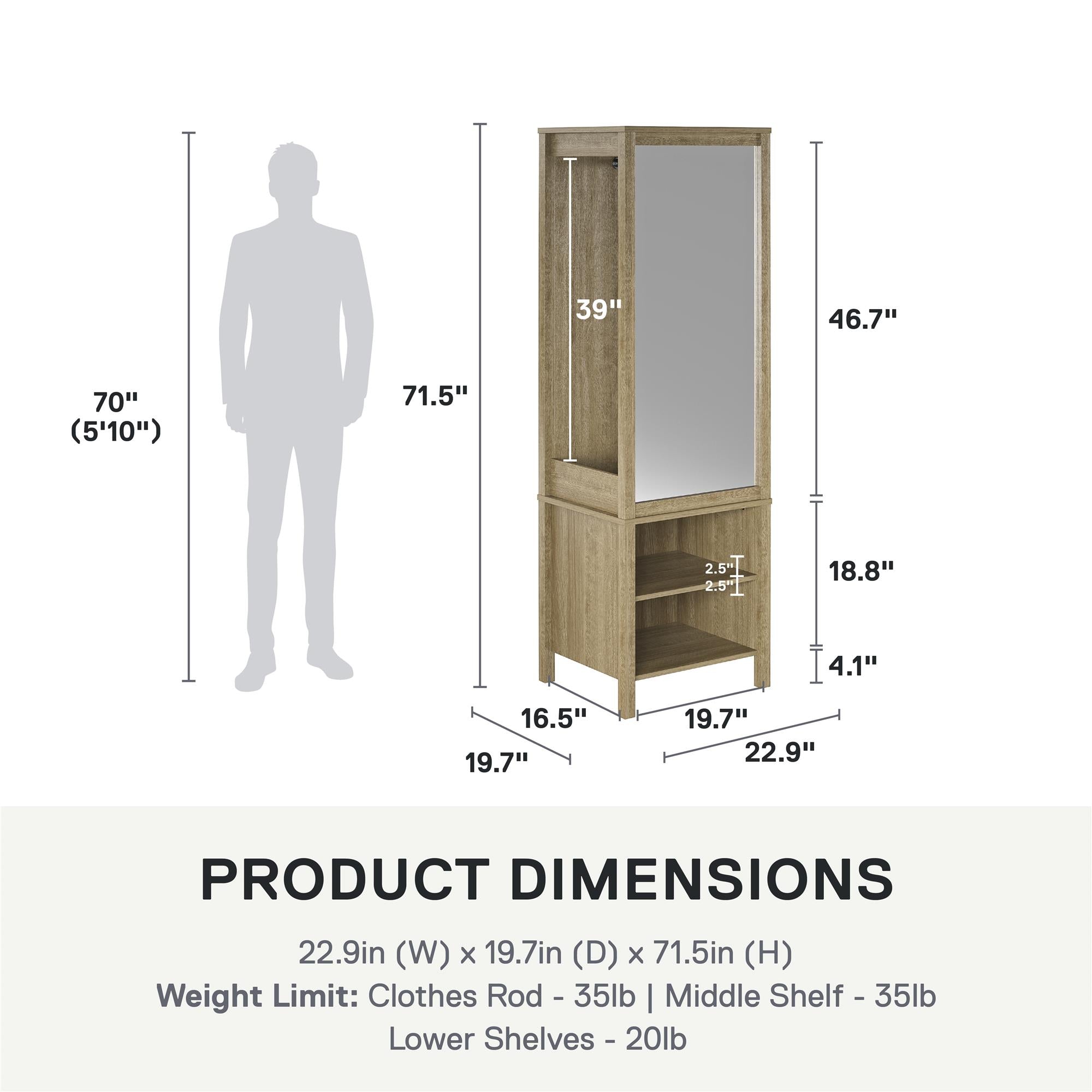 Ameriwood Home Wimberly Wardrobe with Mirror - Natural