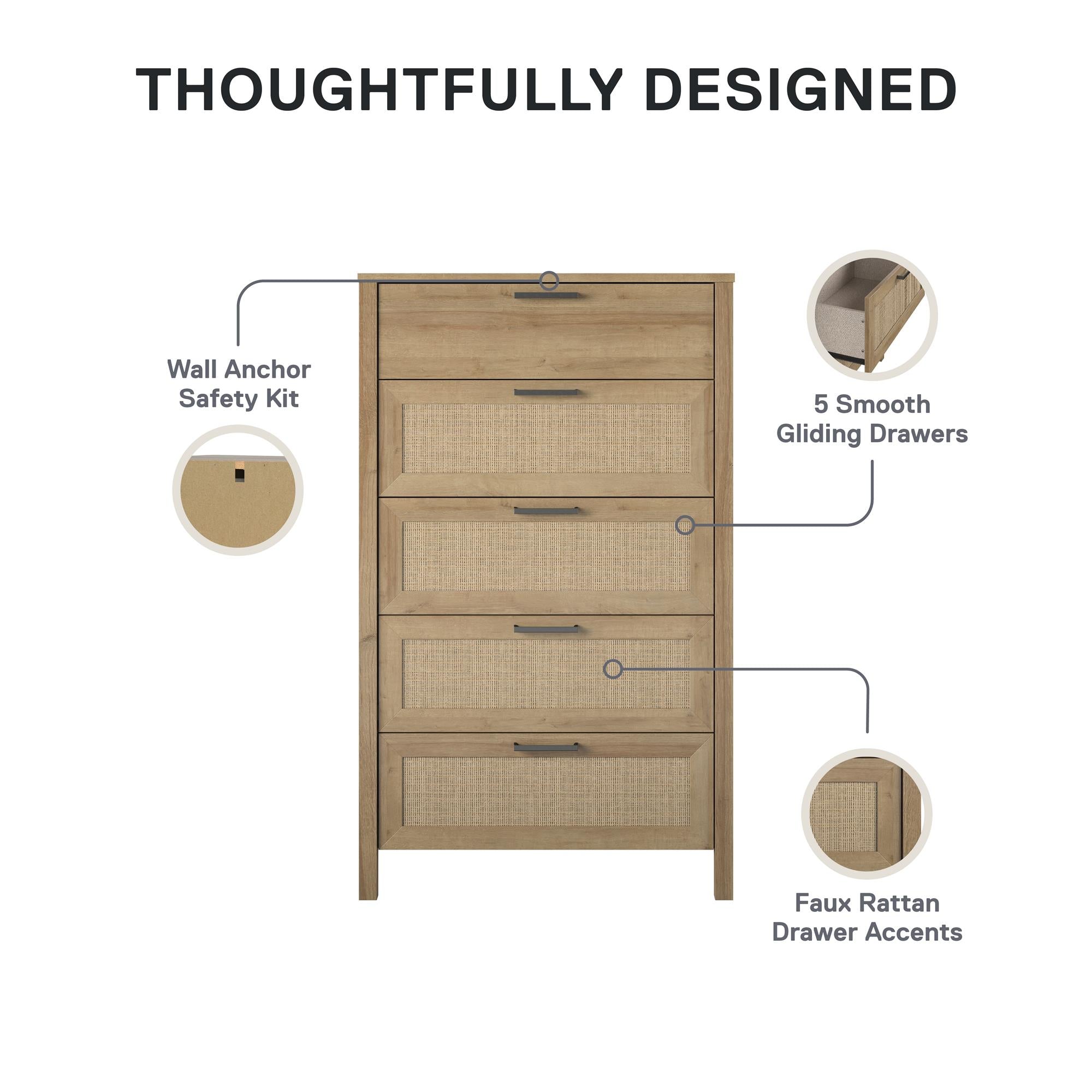 Ameriwood Home Wimberly 5-Drawer Dresser - Natural