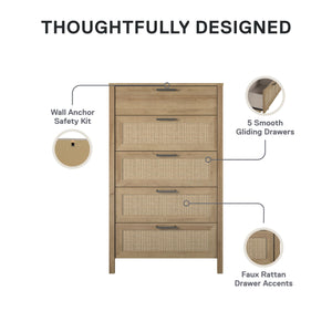 Ameriwood Home Wimberly 5-Drawer Dresser - Natural