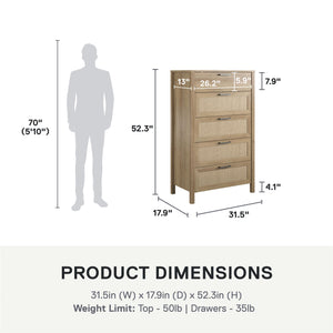 Ameriwood Home Wimberly 5-Drawer Dresser - Natural