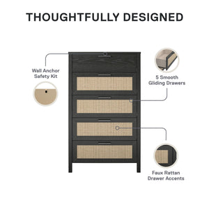 Ameriwood Home Wimberly 5-Drawer Dresser - Black Oak