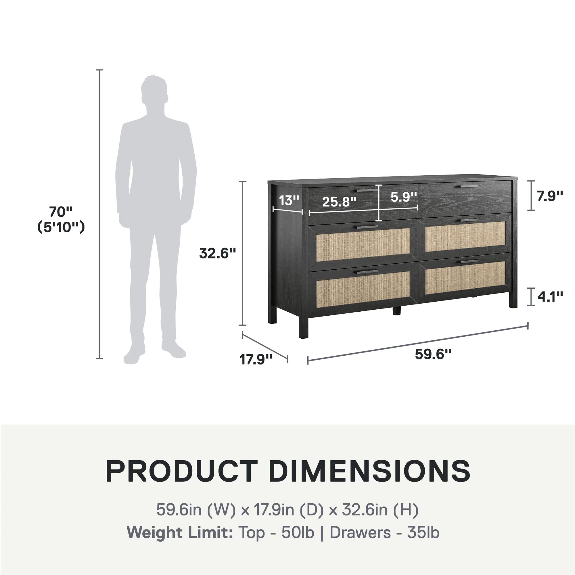Ameriwood Home Wimberly 6-Drawer Dresser - Black Oak