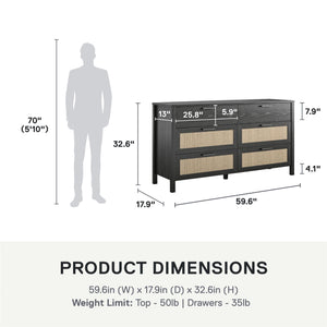 Ameriwood Home Wimberly 6-Drawer Dresser - Black Oak