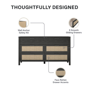 Ameriwood Home Wimberly 6-Drawer Dresser - Black Oak
