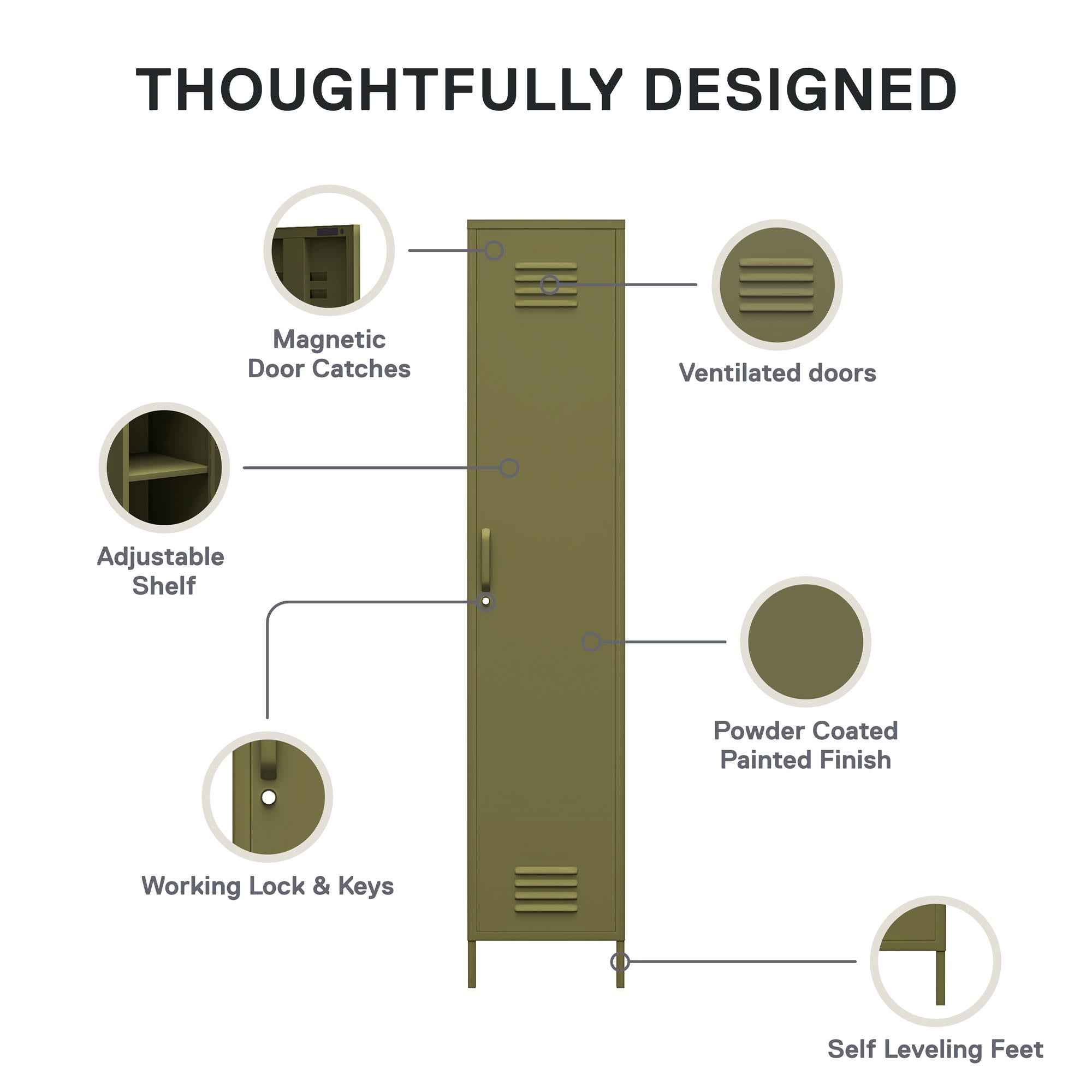 Systembuild Evolution Mission District Single Metal Locker Storage Cabinet - Olive Green