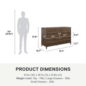 Ameriwood Home Farnsworth 6-Drawer Dresser - Florence Walnut - 6 Drawer