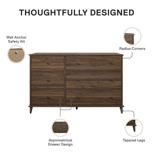Ameriwood Home Farnsworth 6-Drawer Dresser - Florence Walnut - 6 Drawer