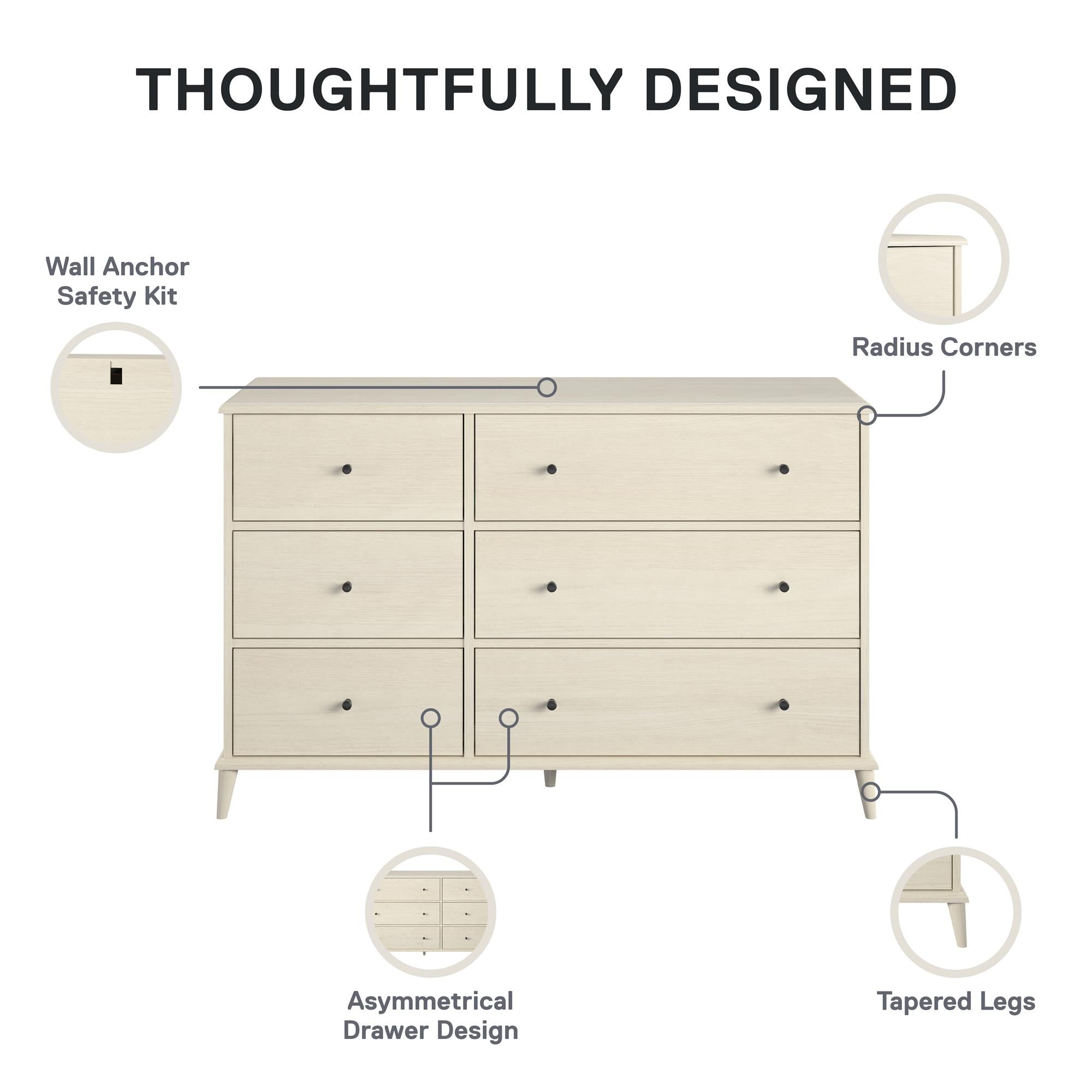 Ameriwood Home Farnsworth 6-Drawer Dresser - Ivory Oak - 6 Drawer