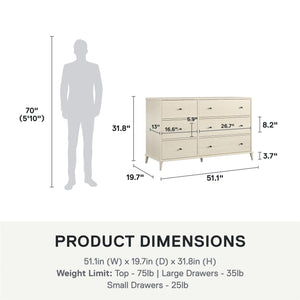 Ameriwood Home Farnsworth 6-Drawer Dresser - Ivory Oak - 6 Drawer