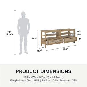 Ameriwood Home Wimberly TV Stand for TVs up to 65" - Natural