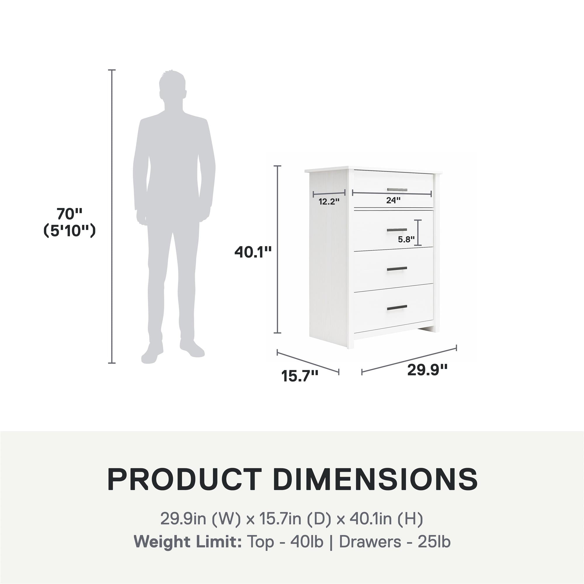 Ameriwood Home Riverside Tall 4-Drawer Dresser - White - 4 Drawer