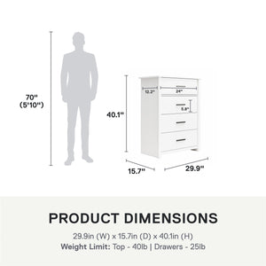 Ameriwood Home Riverside Tall 4-Drawer Dresser - White - 4 Drawer