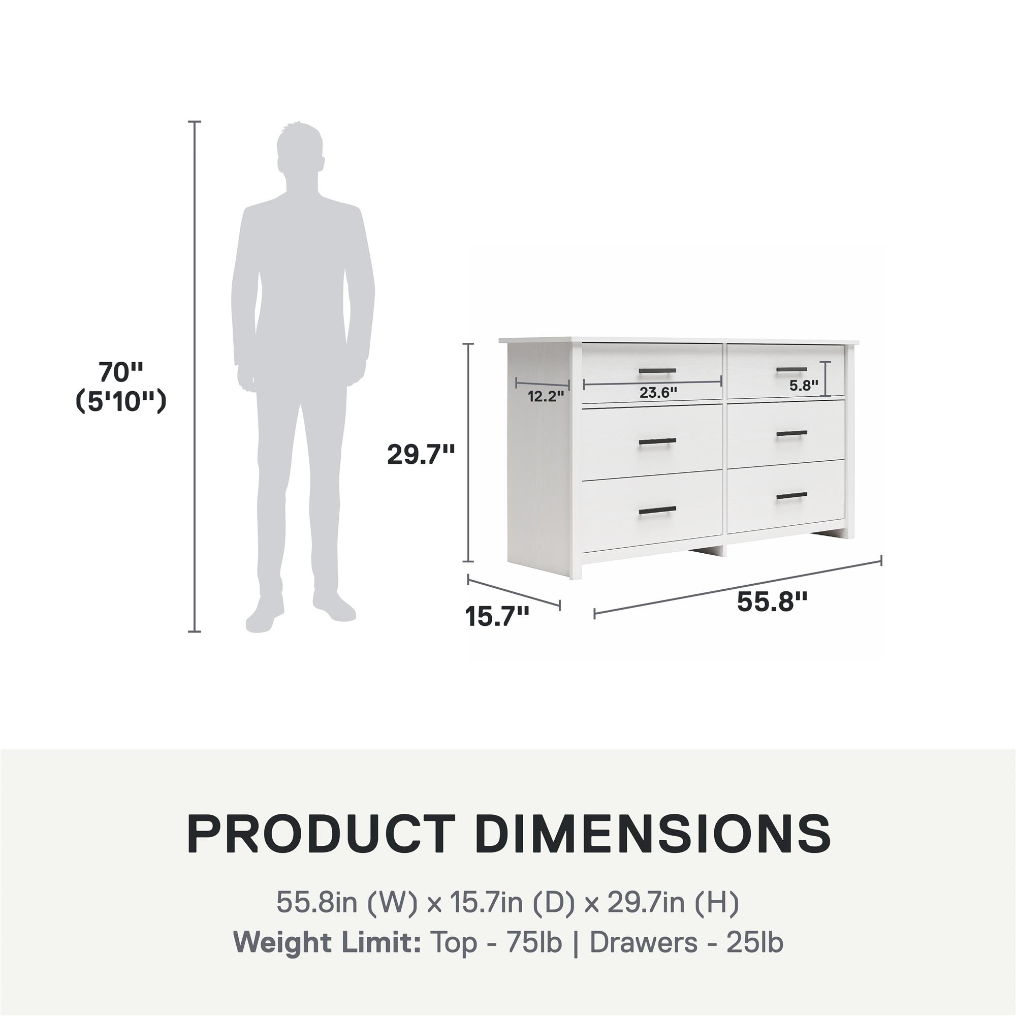 Ameriwood Home Riverside Wide 6-Drawer Dresser - White - 6 Drawer