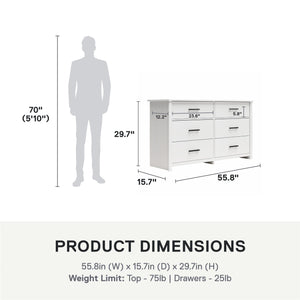 Ameriwood Home Riverside Wide 6-Drawer Dresser - White - 6 Drawer