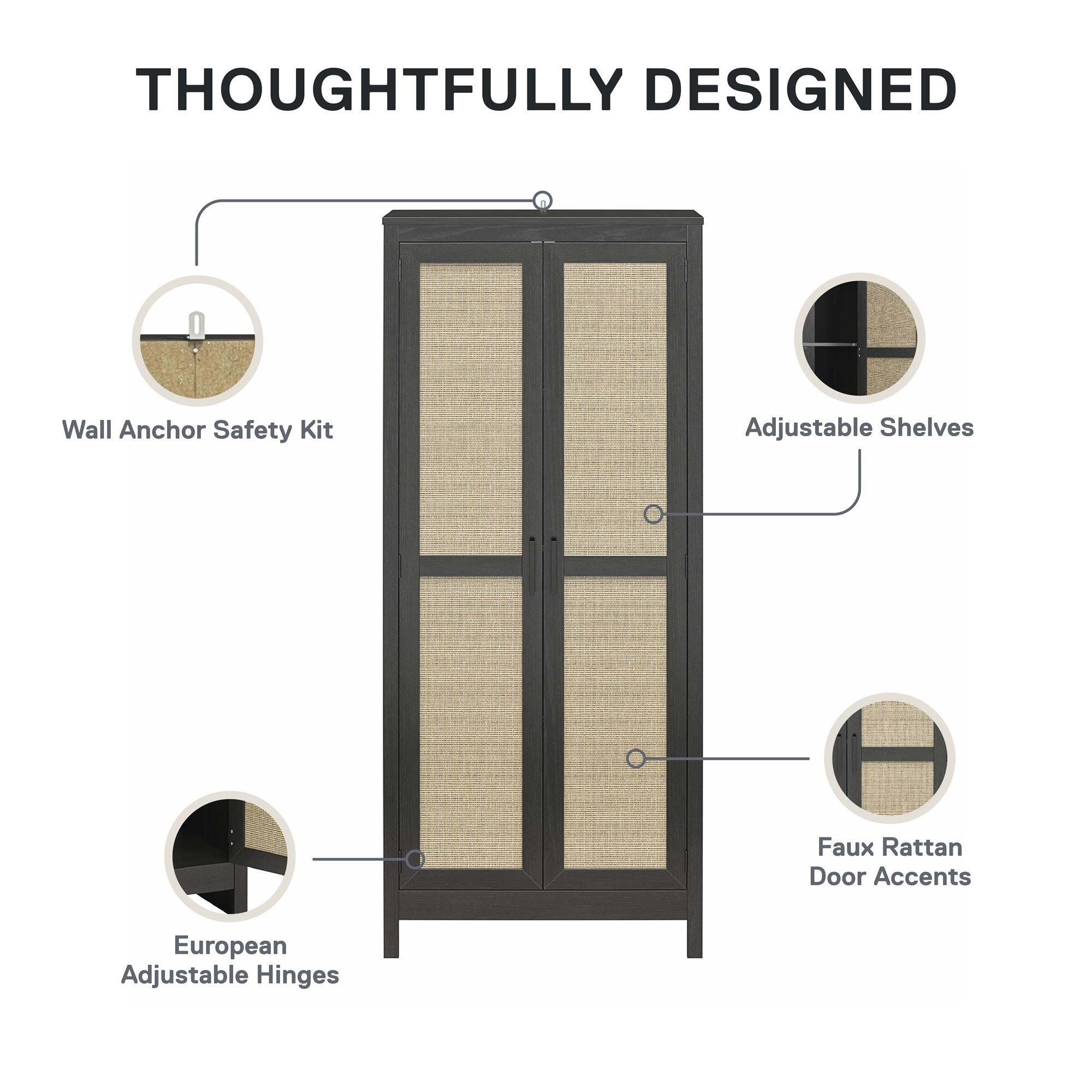 Ameriwood Home Wimberly Tall 2-Door Cabinet - Black Oak