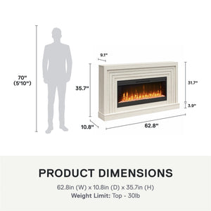 Novogratz Monroe Wide Mantel Stone and Crystal Electric Fireplace - White Oak
