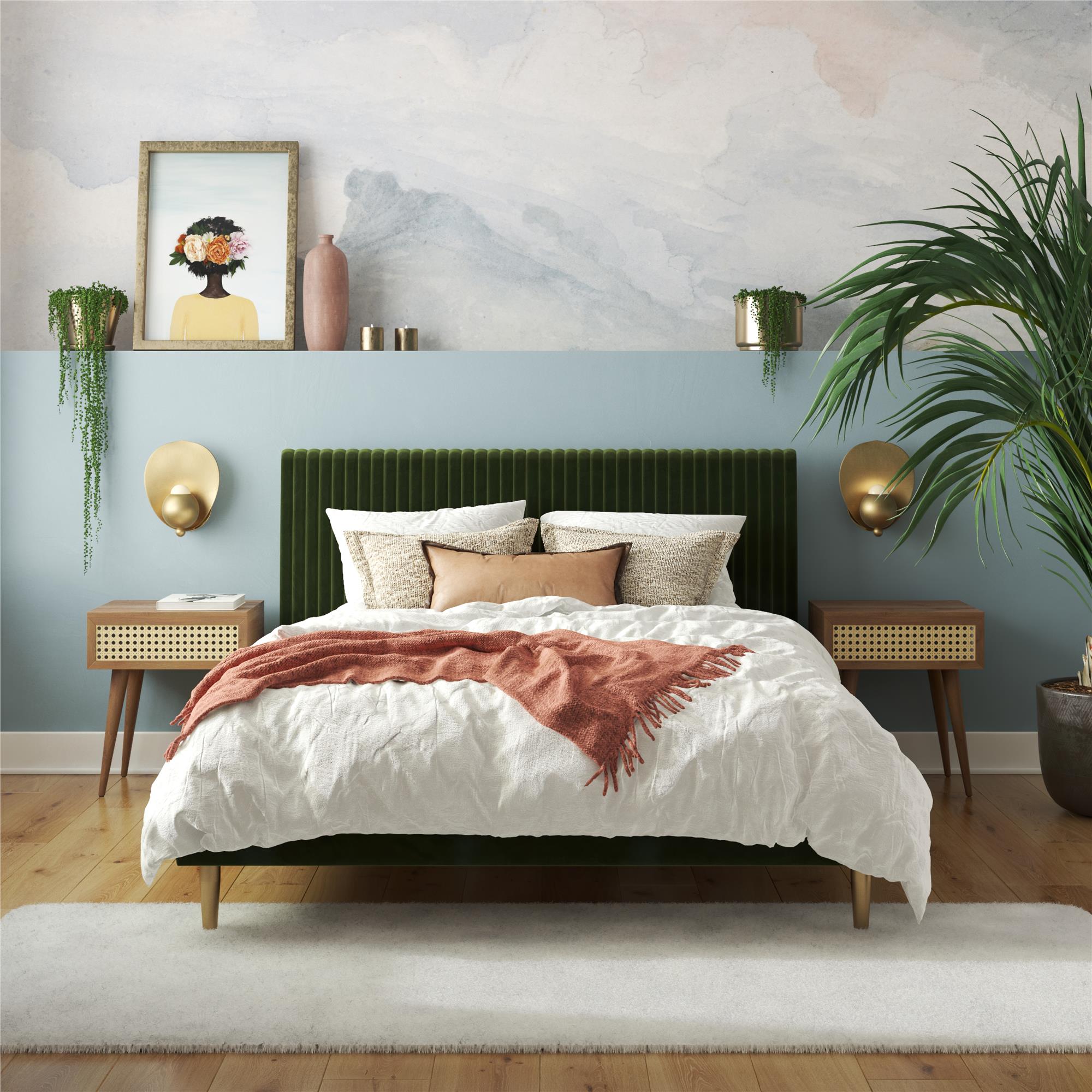 Mr. Kate Daphne Upholstered Bed - Olive Green Velvet - Queen